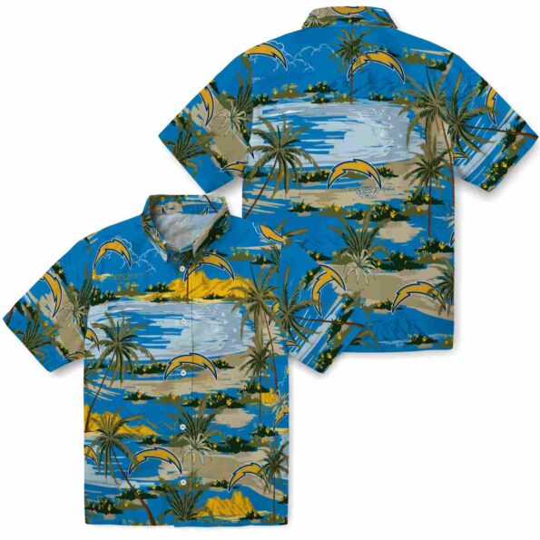 los-angeles-chargers-palm-horizon-blue-hawaiian-shirt-high-quality los angeles chargers palm horizon blue hawaiian shirt high quality
