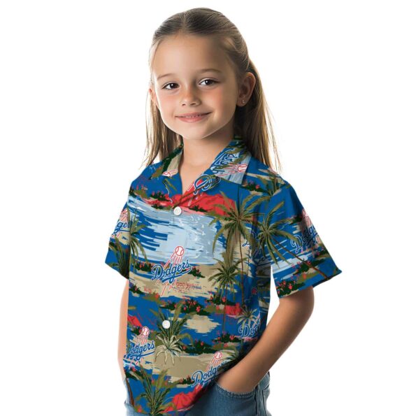 los angeles dodgers palm horizon blue hawaiian shirt premium grade