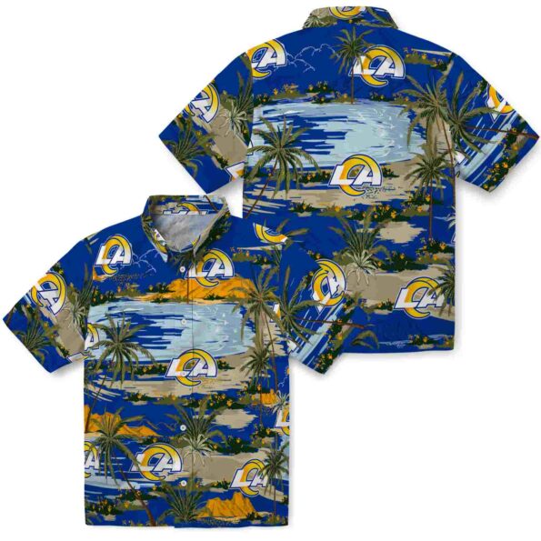 los-angeles-rams-palm-horizon-blue-hawaiian-shirt-high-quality los angeles rams palm horizon blue hawaiian shirt high quality
