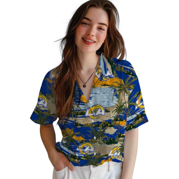 los-angeles-rams-palm-horizon-blue-hawaiian-shirt-latest-model los angeles rams palm horizon blue hawaiian shirt latest model