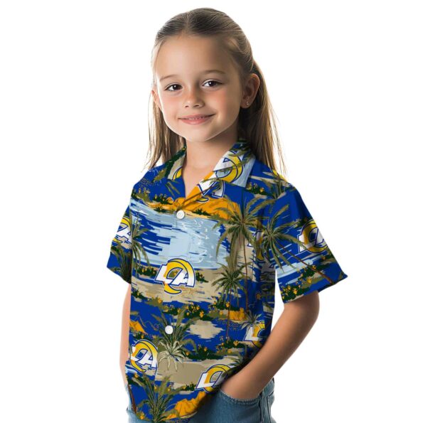 los-angeles-rams-palm-horizon-blue-hawaiian-shirt-premium-grade los angeles rams palm horizon blue hawaiian shirt premium grade
