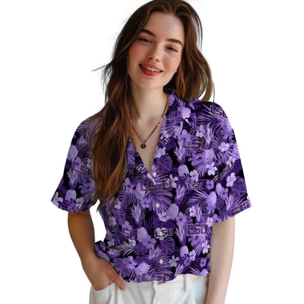lsu tigers floral pineapple purple hawaiian shirt latest model