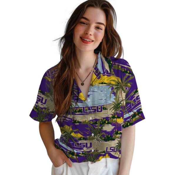 lsu tigers palm horizon purple hawaiian shirt latest model