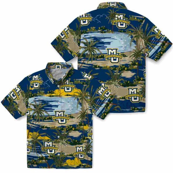marquette golden eagles palm horizon blue hawaiian shirt high quality