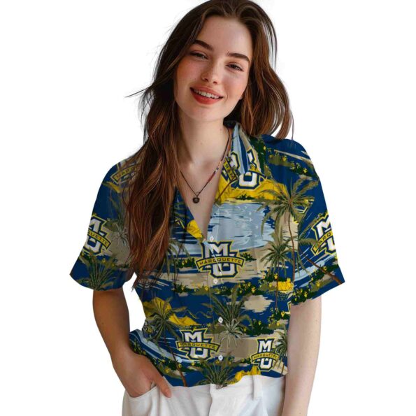 marquette golden eagles palm horizon blue hawaiian shirt latest model
