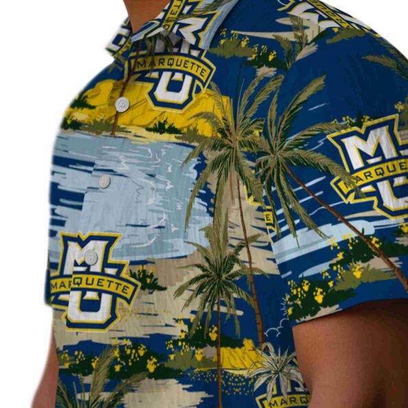 marquette golden eagles palm horizon blue hawaiian shirt trendy