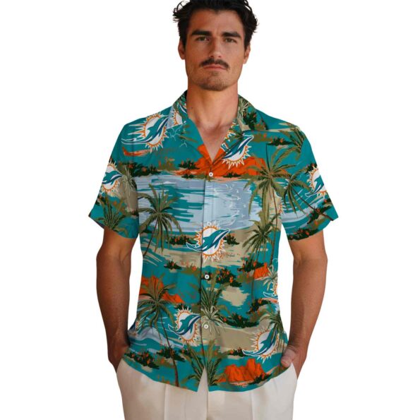 miami dolphins palm horizon aqua hawaiian shirt fashion forward