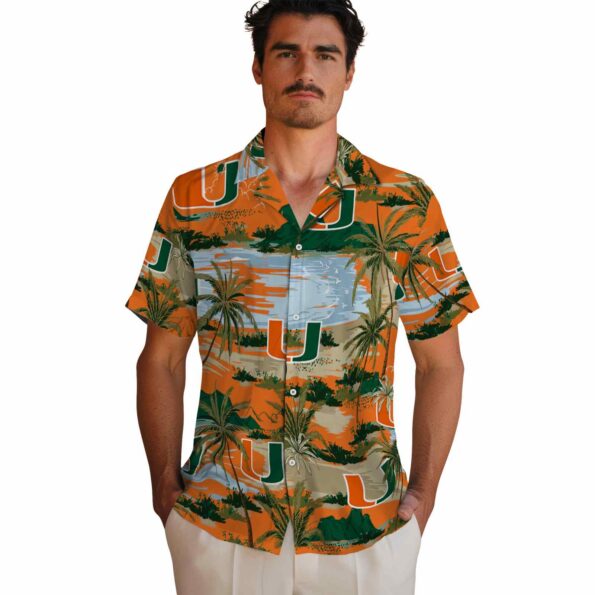 miami hurricanes palm horizon orange hawaiian shirt fashion forward