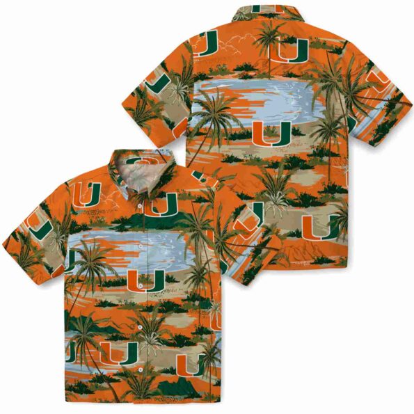 miami hurricanes palm horizon orange hawaiian shirt high quality