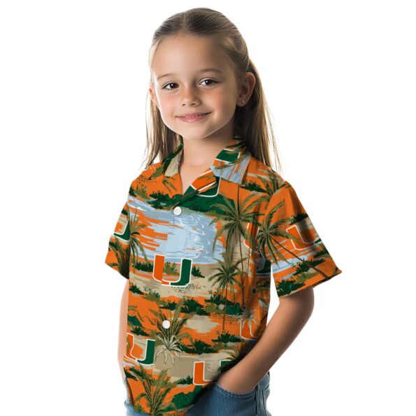 miami hurricanes palm horizon orange hawaiian shirt premium grade