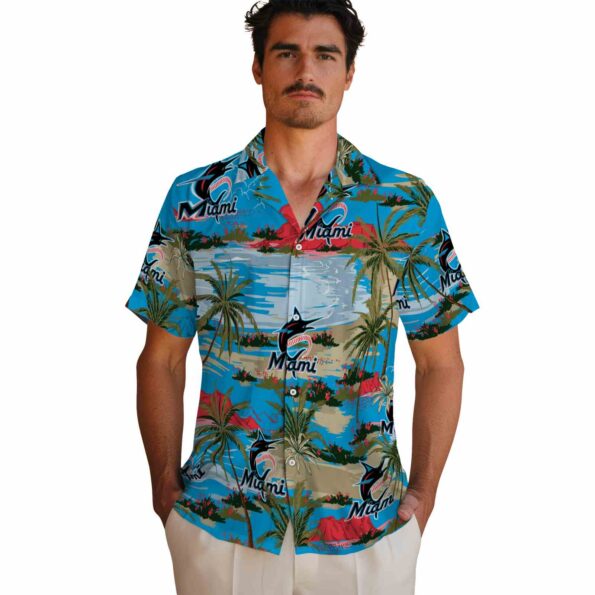 miami-marlins-palm-horizon-blue-hawaiian-shirt-fashion-forward miami marlins palm horizon blue hawaiian shirt fashion forward