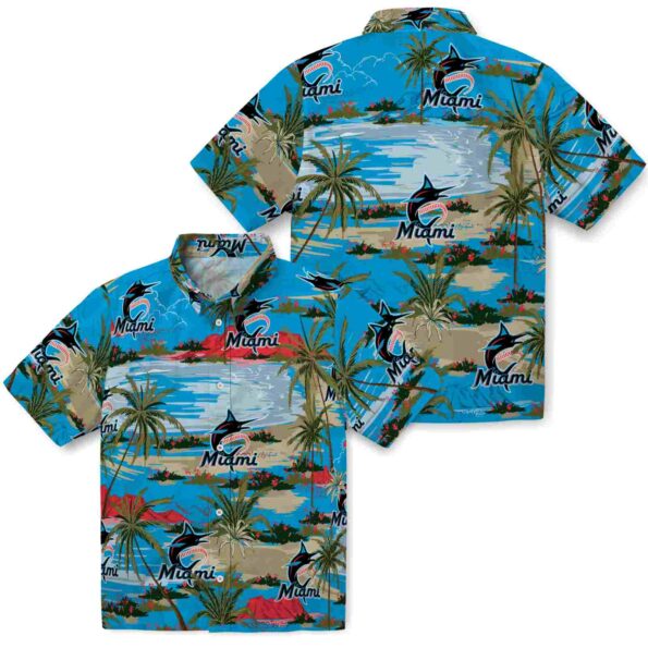 miami-marlins-palm-horizon-blue-hawaiian-shirt-high-quality miami marlins palm horizon blue hawaiian shirt high quality