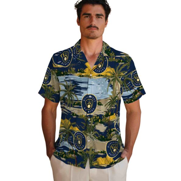milwaukee-brewers-palm-horizon-navy-blue-hawaiian-shirt-fashion-forward milwaukee brewers palm horizon navy blue hawaiian shirt fashion forward