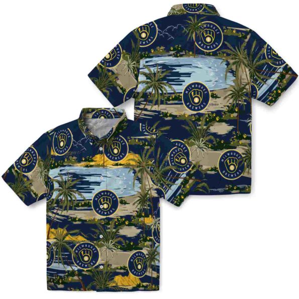 milwaukee-brewers-palm-horizon-navy-blue-hawaiian-shirt-high-quality milwaukee brewers palm horizon navy blue hawaiian shirt high quality