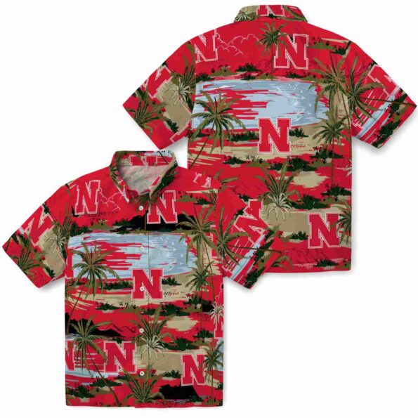 nebraska-cornhuskers-palm-horizon-red-hawaiian-shirt-high-quality nebraska cornhuskers palm horizon red hawaiian shirt high quality