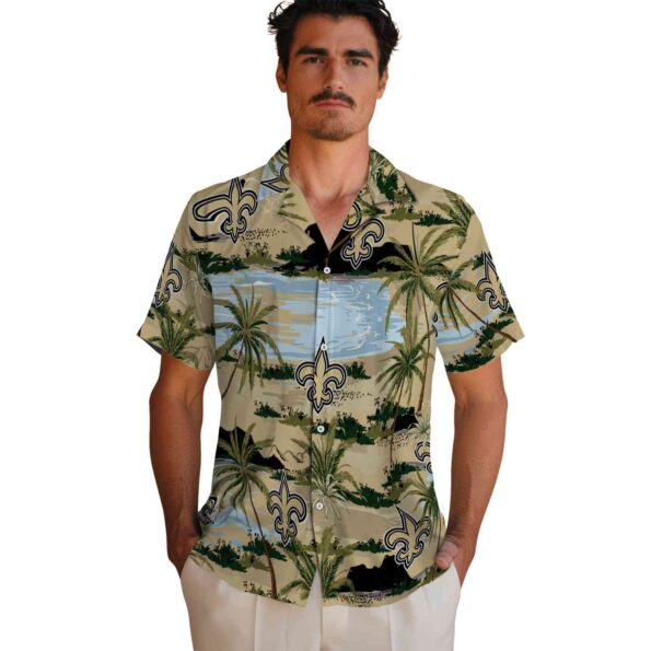 new orleans saints palm horizon gold hawaiian shirt fashion forward