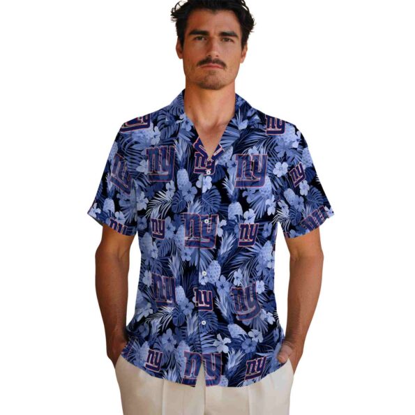 new york giants floral pineapple blue hawaiian shirt fashion forward