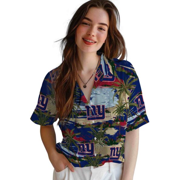 new york giants palm horizon blue hawaiian shirt latest model