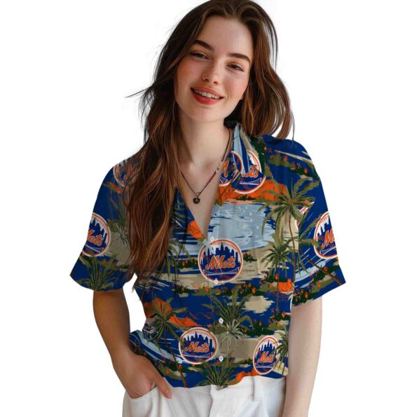 new york mets palm horizon blue hawaiian shirt latest model