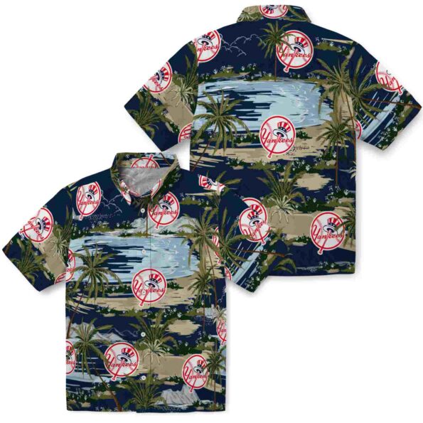 new-york-yankees-palm-horizon-navy-hawaiian-shirt-high-quality new york yankees palm horizon navy hawaiian shirt high quality