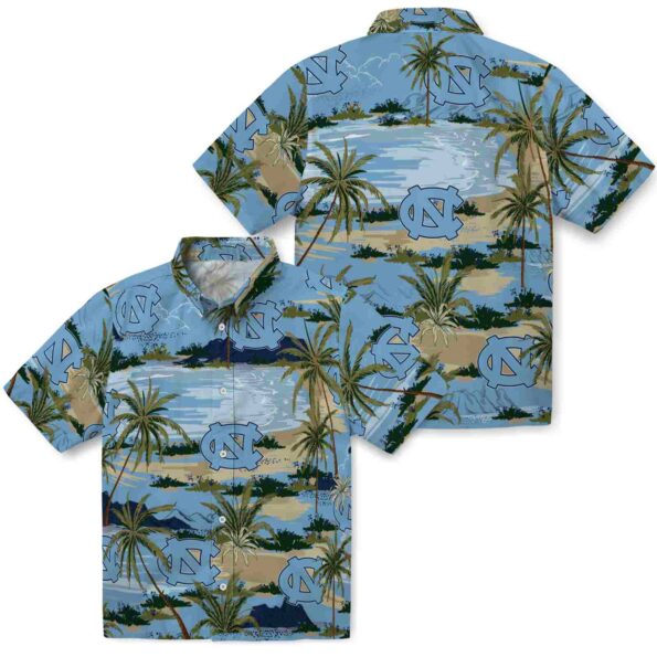north-carolina-tar-heels-palm-horizon-light-blue-hawaiian-shirt-high-quality north carolina tar heels palm horizon light blue hawaiian shirt high quality