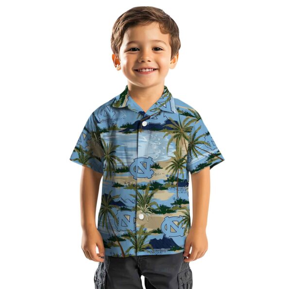 north-carolina-tar-heels-palm-horizon-light-blue-hawaiian-shirt-top-rated north carolina tar heels palm horizon light blue hawaiian shirt top rated
