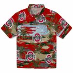 Ohio State Buckeyes Hawaiian Shirt - Palm Horizon Scarlet 1 ohio-state-buckeyes-palm-horizon-scarlet-hawaiian-shirt-best-selling