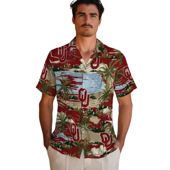 oklahoma sooners palm horizon crimson hawaiian shirt fashion forward
