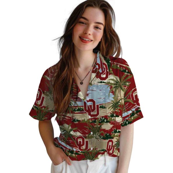 oklahoma sooners palm horizon crimson hawaiian shirt latest model