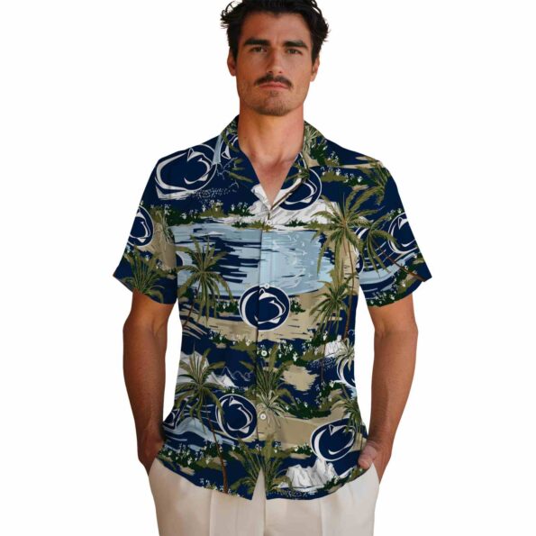 penn state nittany lions palm horizon blue hawaiian shirt fashion forward