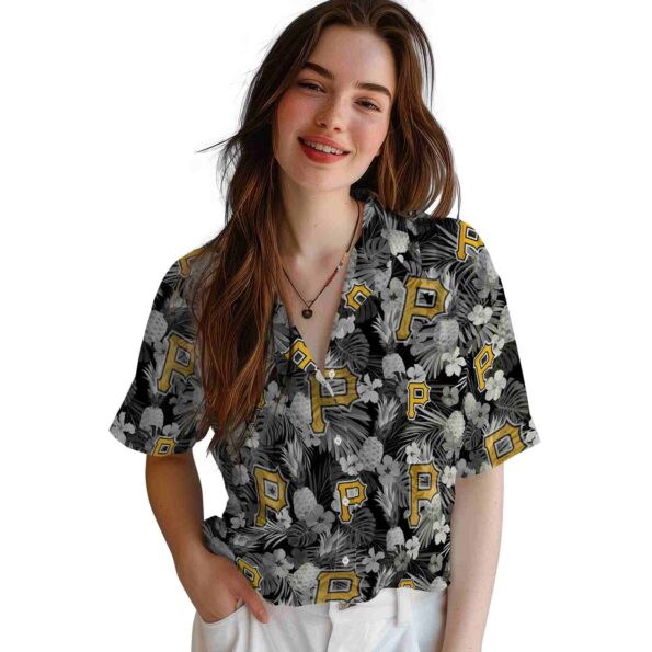 pittsburgh pirates floral pineapple black hawaiian shirt latest model