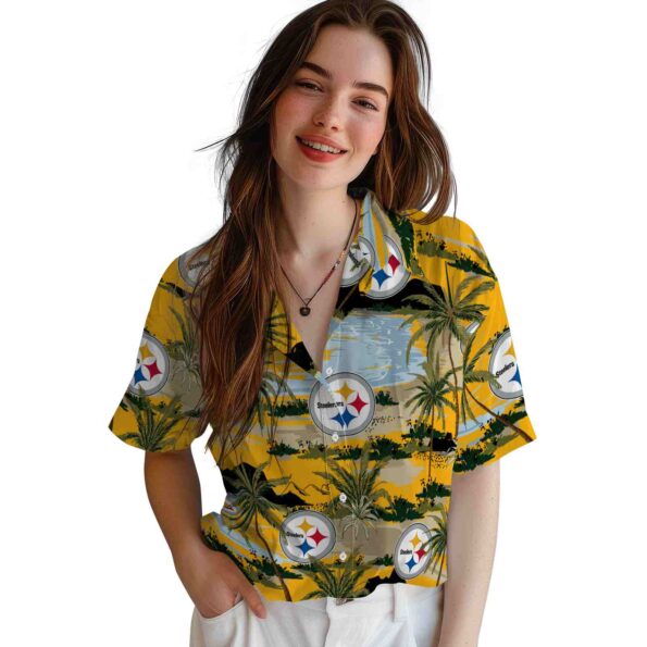 pittsburgh-steelers-palm-horizon-gold-hawaiian-shirt-latest-model pittsburgh steelers palm horizon gold hawaiian shirt latest model