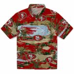 San Francisco 49ers Hawaiian Shirt - Palm Horizon Red 1 san-francisco-49ers-palm-horizon-red-hawaiian-shirt-best-selling
