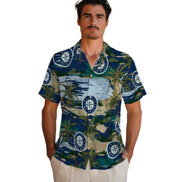 seattle-mariners-palm-horizon-navy-blue-hawaiian-shirt-fashion-forward seattle mariners palm horizon navy blue hawaiian shirt fashion forward