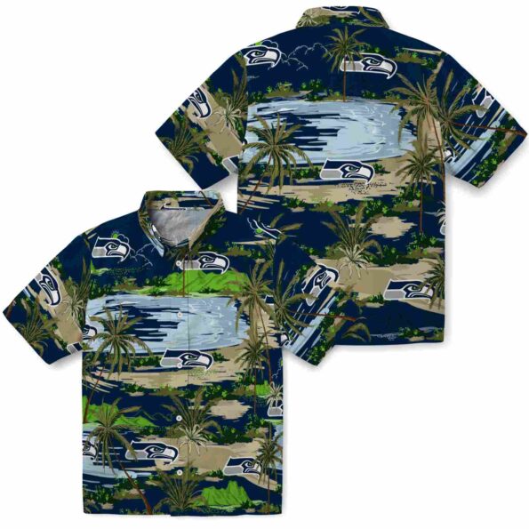 seattle seahawks palm horizon blue hawaiian shirt high quality