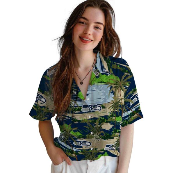 seattle seahawks palm horizon blue hawaiian shirt latest model