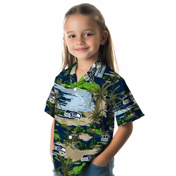 seattle seahawks palm horizon blue hawaiian shirt premium grade