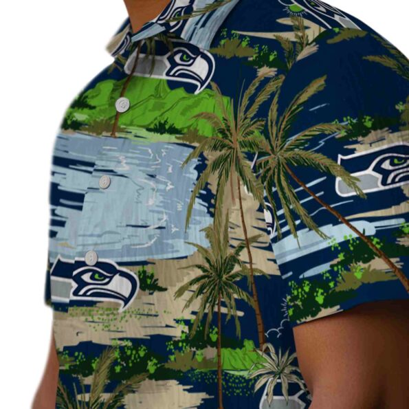 seattle seahawks palm horizon blue hawaiian shirt trendy