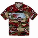 South Carolina Gamecocks Hawaiian Shirt - Palm Horizon Garnet 1 south-carolina-gamecocks-palm-horizon-garnet-hawaiian-shirt-best-selling