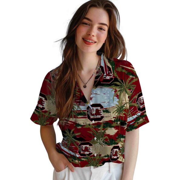 south-carolina-gamecocks-palm-horizon-garnet-hawaiian-shirt-latest-model south carolina gamecocks palm horizon garnet hawaiian shirt latest model