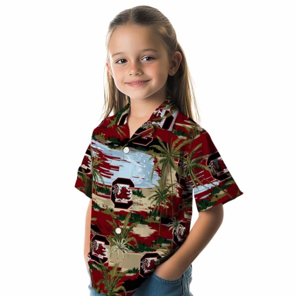 south-carolina-gamecocks-palm-horizon-garnet-hawaiian-shirt-premium-grade south carolina gamecocks palm horizon garnet hawaiian shirt premium grade