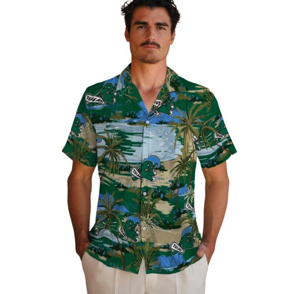 tulane green wave palm horizon green hawaiian shirt fashion forward