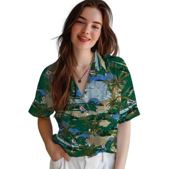 tulane green wave palm horizon green hawaiian shirt latest model