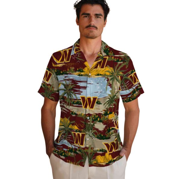washington commanders palm horizon burgundy hawaiian shirt fashion forward