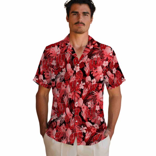 wisconsin-badgers-floral-pineapple-red-hawaiian-shirt-fashion-forward wisconsin badgers floral pineapple red hawaiian shirt fashion forward