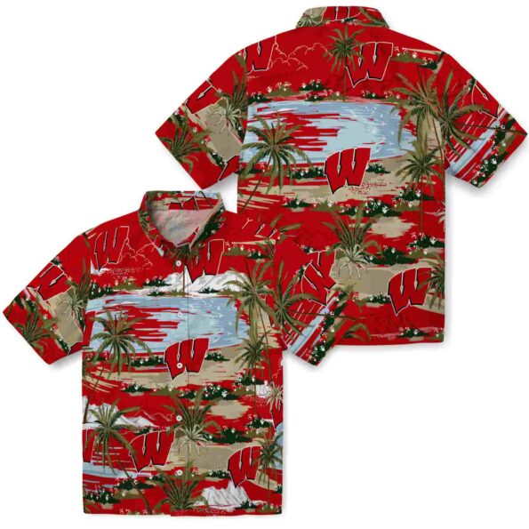 wisconsin-badgers-palm-horizon-red-hawaiian-shirt-high-quality wisconsin badgers palm horizon red hawaiian shirt high quality