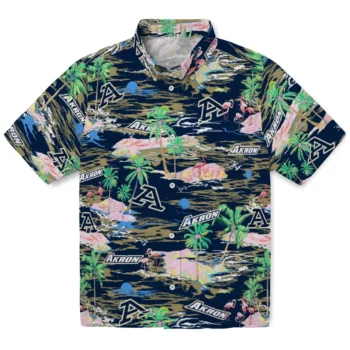 Akron Zips Hawaiian Shirt - Tropical Palms