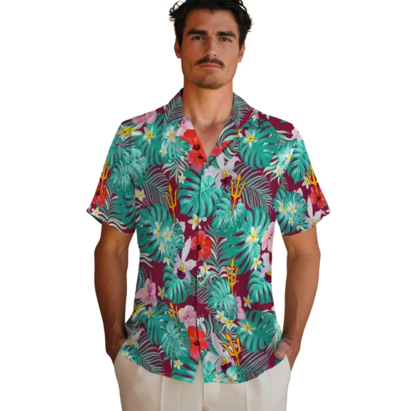 Arizona State Sun Devils Hawaiian Shirt Personalized Hibiscus Blossoms Maroon Fashion Forward
