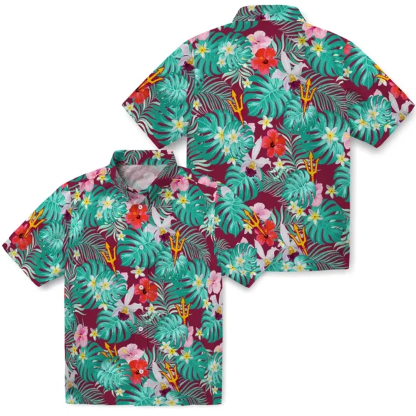 Arizona State Sun Devils Hawaiian Shirt Personalized Hibiscus Blossoms Maroon High Quality