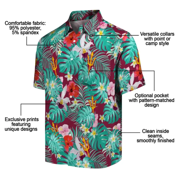 Arizona State Sun Devils Hawaiian Shirt Personalized Hibiscus Blossoms Maroon New Arrival